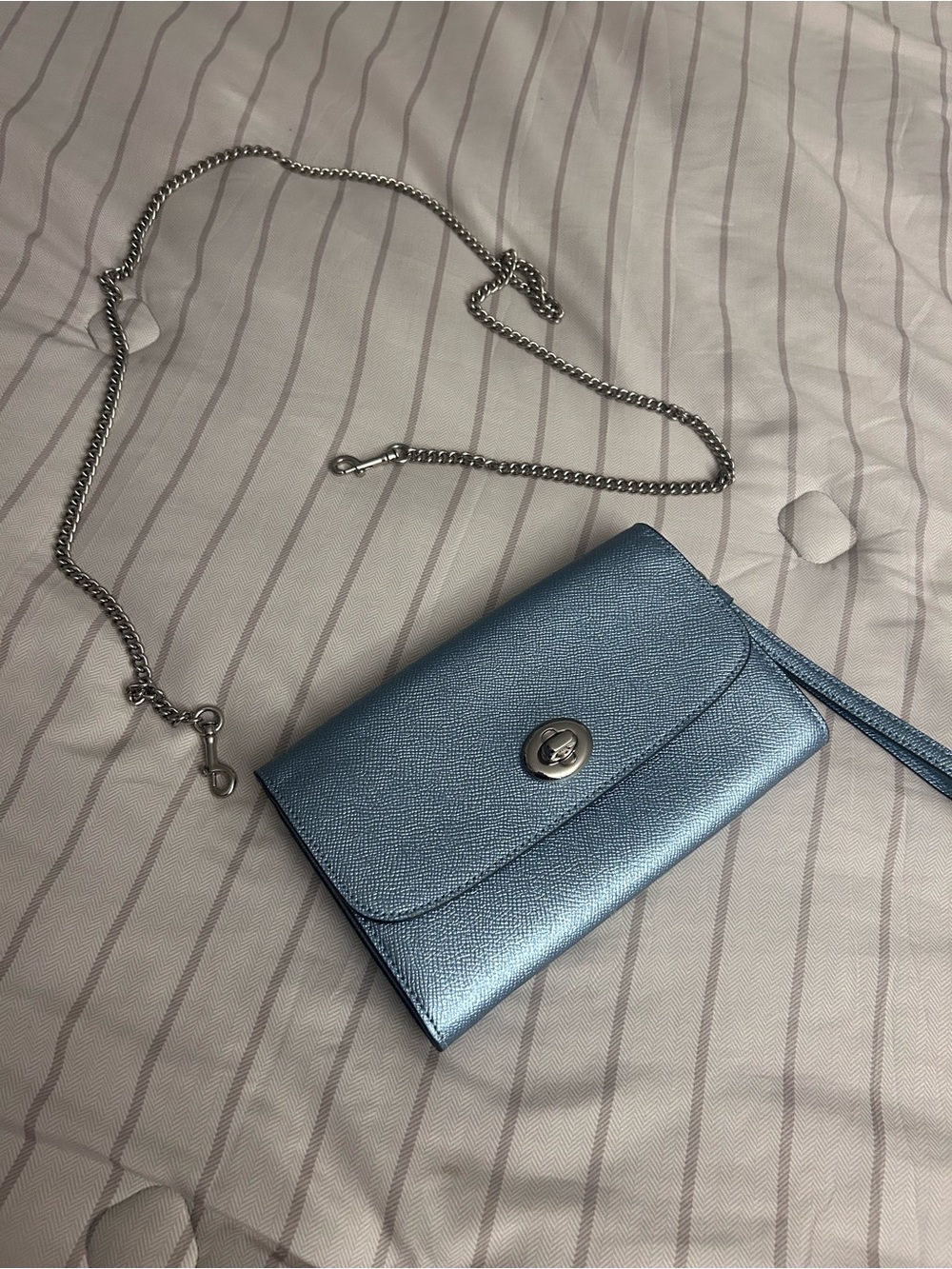 Metallic Blue Crossbody Wallet with Chain Strap